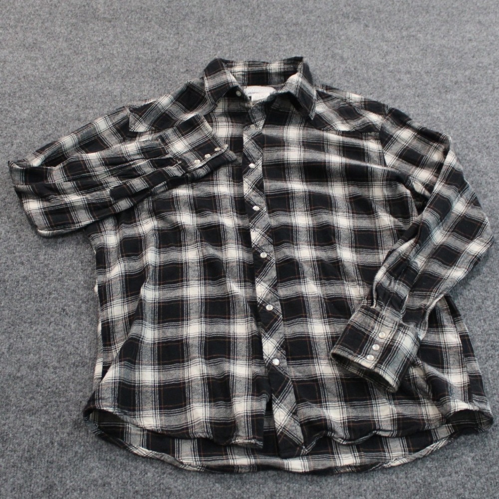 Wrangler Wrancher Black and White Plaid Western Shirt Size L Cotton